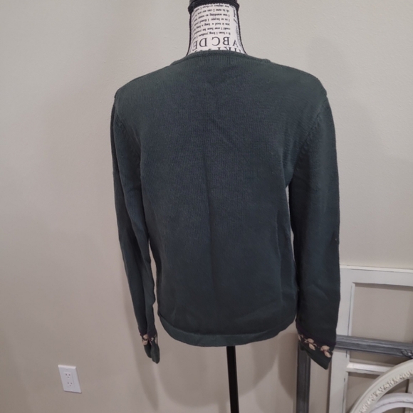 Vintage Eddie Bauer Women's SZ Med. Zip Cardigan embroidery forest green Y2K - Picture 5 of 11